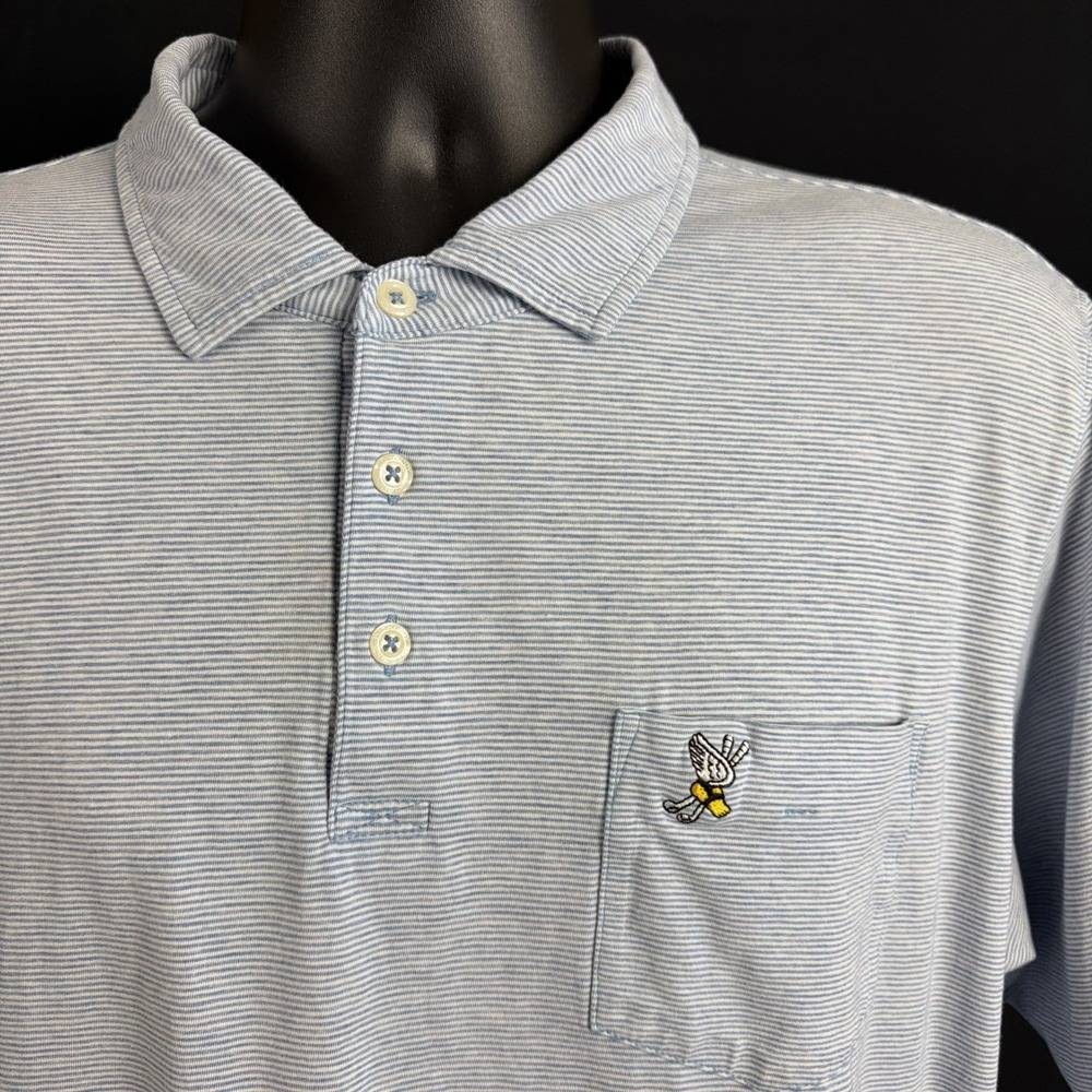 B Draddy Winged Foot Golf Club Polo Shirt Mens XL Blue Striped Stretch Peru